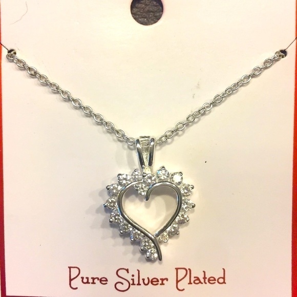 Silver Plated CZ Heart Necklace - Picture 2 of 4